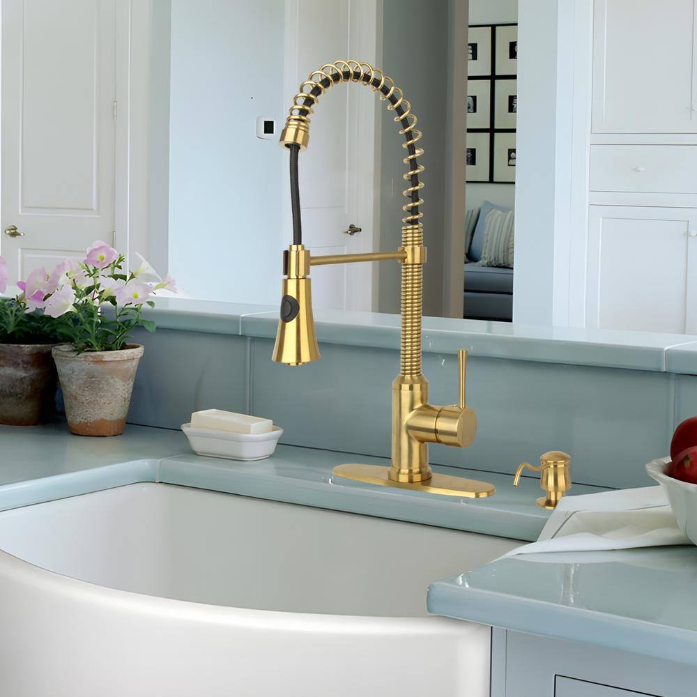 Brushed Gold Brass Pull Down Single Handle Kitchen Faucet