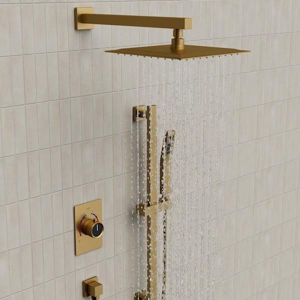 Single-Handle 2-Spray 10 in. Wall Mount Shower Faucet 2.5GPM with High Pressure in Brushed Gold (Valve Included)
