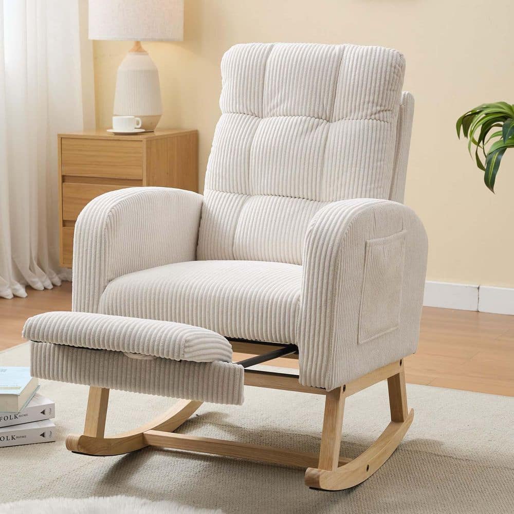 Cream Stripe Velevt Modern Rocking Chair Upholstered Arm Chair Lounge Chair