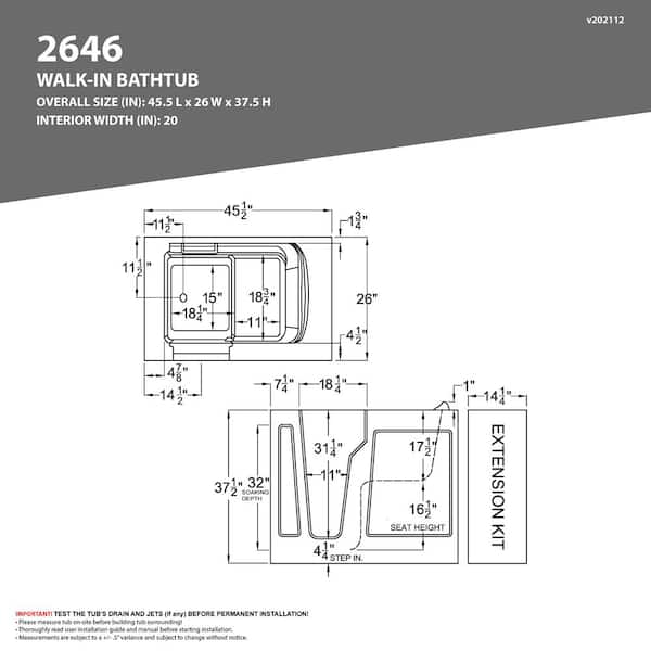Universal Tubs - Universal Collection 26 in. L x 46 in. W Whirlpool Jetted Bathtub with Left Drain in White with Powered Fast Drain