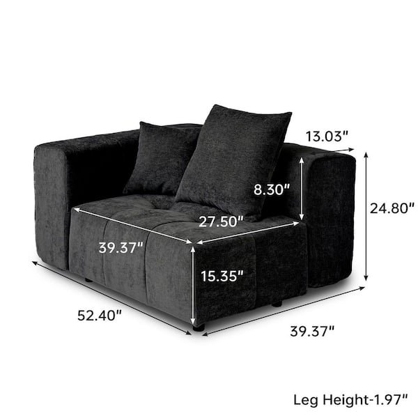 J&E Home 183.54 in. W Square Arm Tufted Linen Modular Sofa with