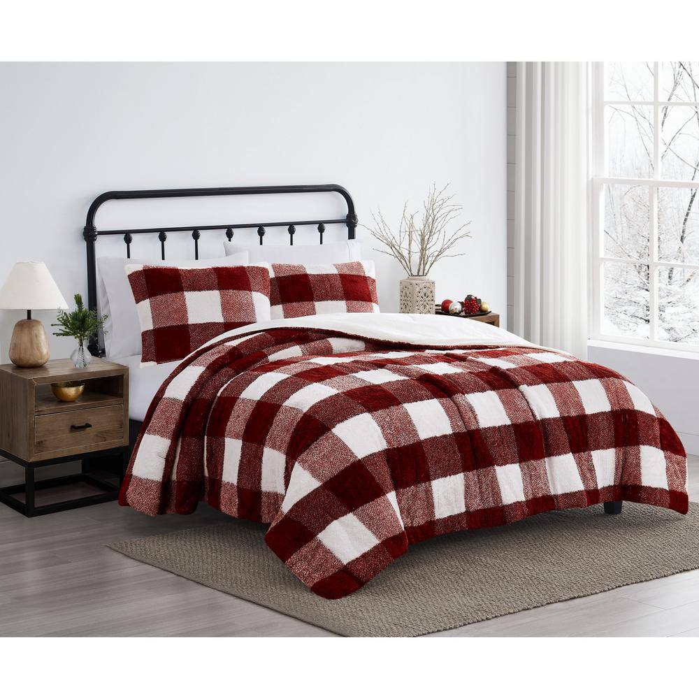 Twin Burgundy Plaid Down Alternative Comforter Set