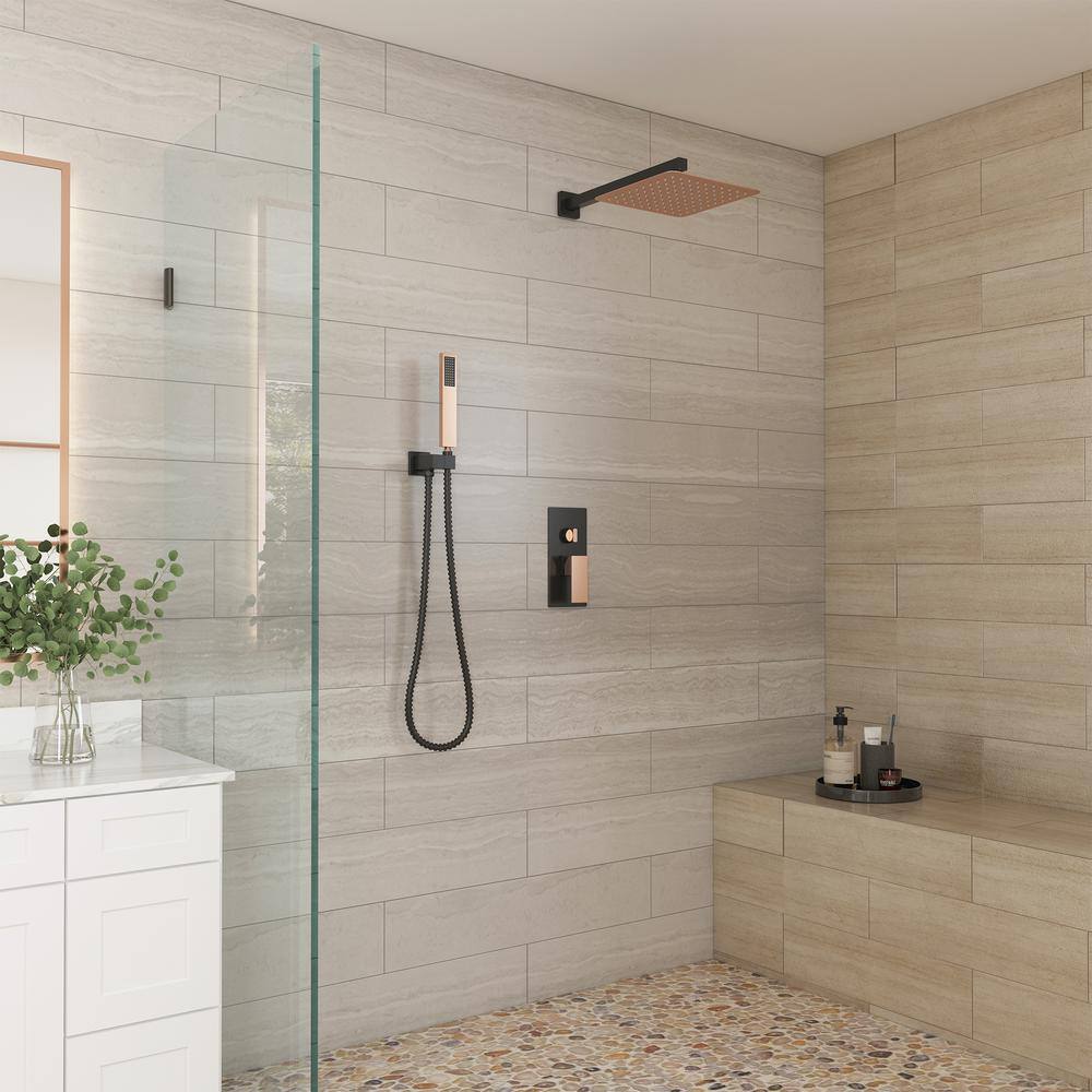 Gold and Black Wall Mounted Rain Shower System with Handheld
