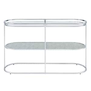 Castano 48 in. Chrome and Clear Oval Glass Console Table with Shelf