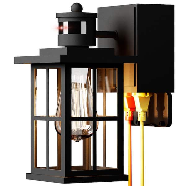 Tivleed 11.55 in. 1-Pack Black Motion Sensor Dusk to Dawn Outdoor Hardwired Wall Sconce without Bulb (1 ea)