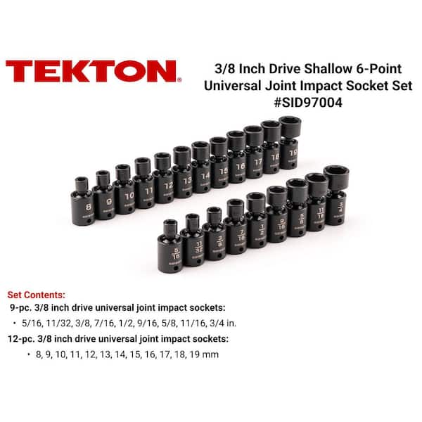 3/8 in. Drive 6-Point Universal Joint Impact Socket Set, 21-Piece (5/16-3/4 in. 8-19 mm)