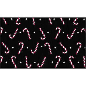 Candy Canes Black 2 ft. x 3 ft. 4 in. Machine Washable Holiday Area Rug