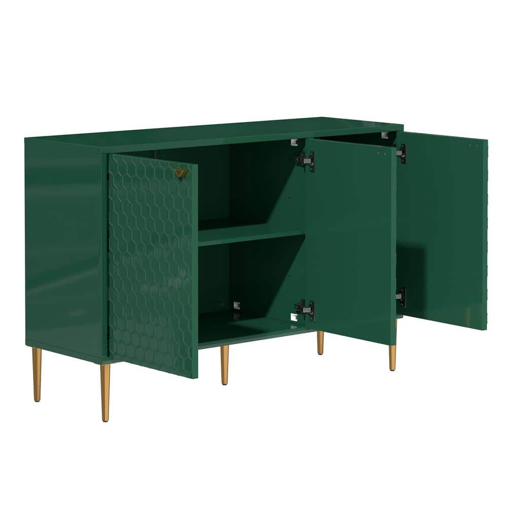 Green Medium Wood 3-Door Accent Cabinet with Adjustable Shelves