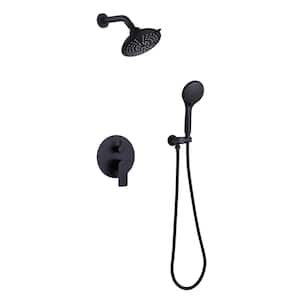 Double Handle 5-Spray Round Shower Faucet with Hand Shower and 6 in. Rain Shower Head in Matte Black (Valve Included)