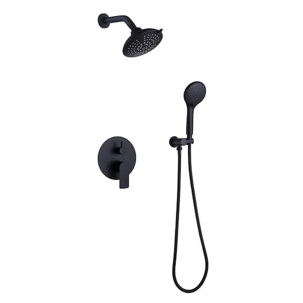 FLG Double Handle 5-Spray Round Shower Faucet with Hand Shower and 6 in. Rain Shower Head in Matte Black (Valve Included)