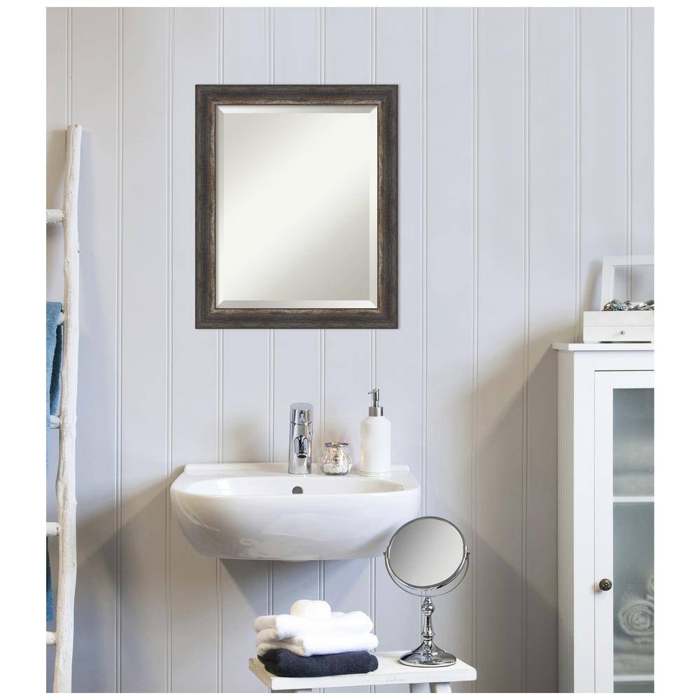 Rustic Charcoal Wood Framed Rectangular Bathroom Vanity Mirror