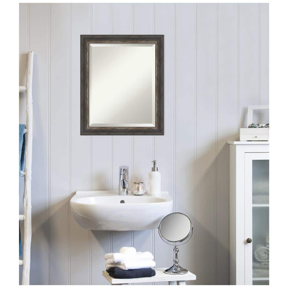 Rustic Charcoal Wood Framed Rectangular Bathroom Vanity Mirror
