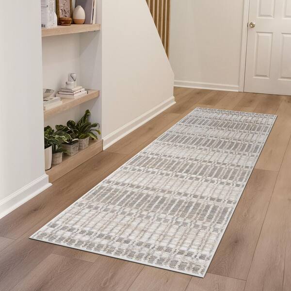 Alpha Beige 2 ft. x 8 ft. Abstract Indoor Area Rug