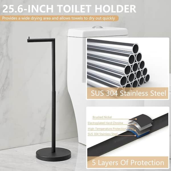 Freestanding Stainless Steel Toilet Paper Stand in Matte Black