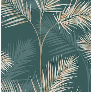 South Beach Evergreen Fronds Evergreen Wallpaper Sample