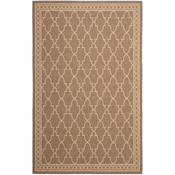 SAFAVIEH Courtyard Dark Beige/Beige 4 ft. x 6 ft. Geometric Indoor/Outdoor Patio  Area Rug