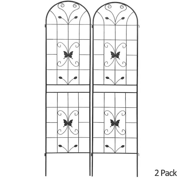 ToolCat 2-Pack 86.7 in. x 19.7 in. Metal Garden Trellis Outdoor Rustproof Flower Support for Climbing Plants, Black