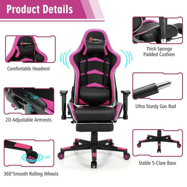 Costway Massage Red Gaming Chair Reclining Racing Chair with Lumbar Support  and Headrest HW62040RE - The Home Depot