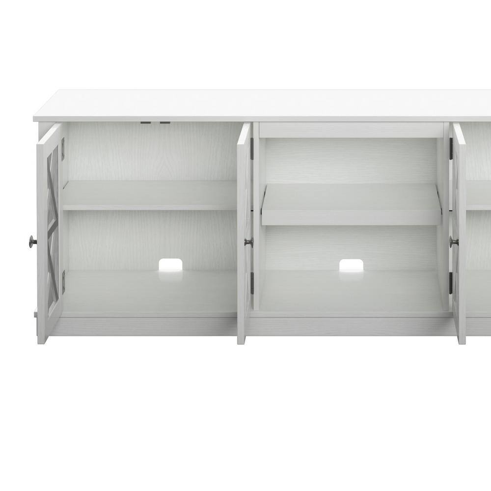 White Farmhouse TV Stand with Cabinets for 80" TVs