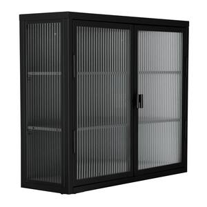 27.6 in. W x 9.1 in. D x 23.6 in. H Bathroom Storage Wall Cabinet in Black with Glass Door