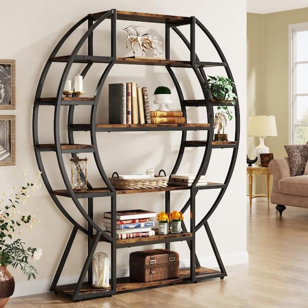 BYBLIGHT Eulas 69 in. Particle Board 6-Tier Bookshelf, Large Oval ...