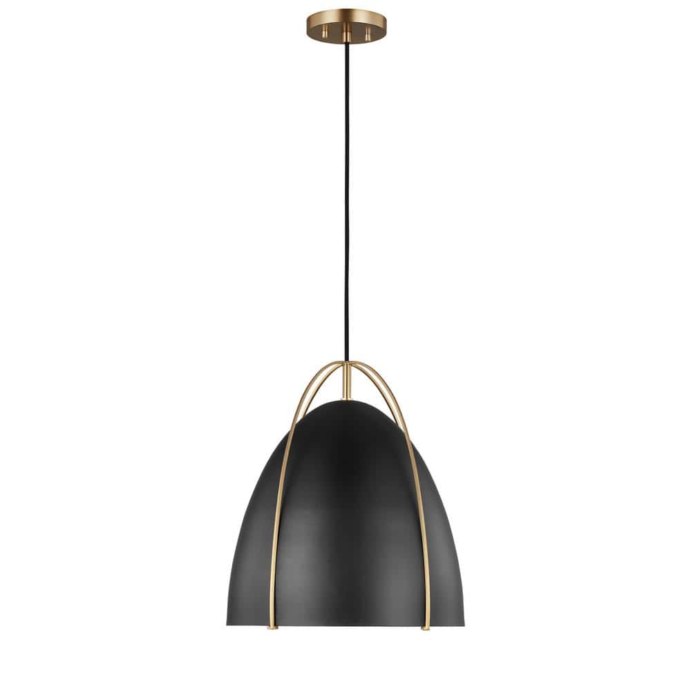 Norman 1-Light Satin Brass Modern Industrial Hanging Pendant with Black Metal Shade and Dimmable LED Bulb price history on PriceWatchPro