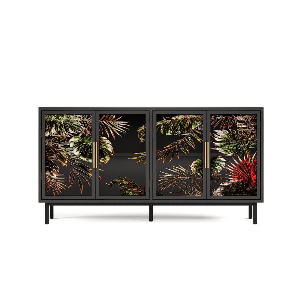 "60.4"" Retro Buffet Cabinet, 4 Tropical Pattern Glazed Glass Door Storage Cabinet for Living Room Dining Room Entryway" price history on PriceWatchPro