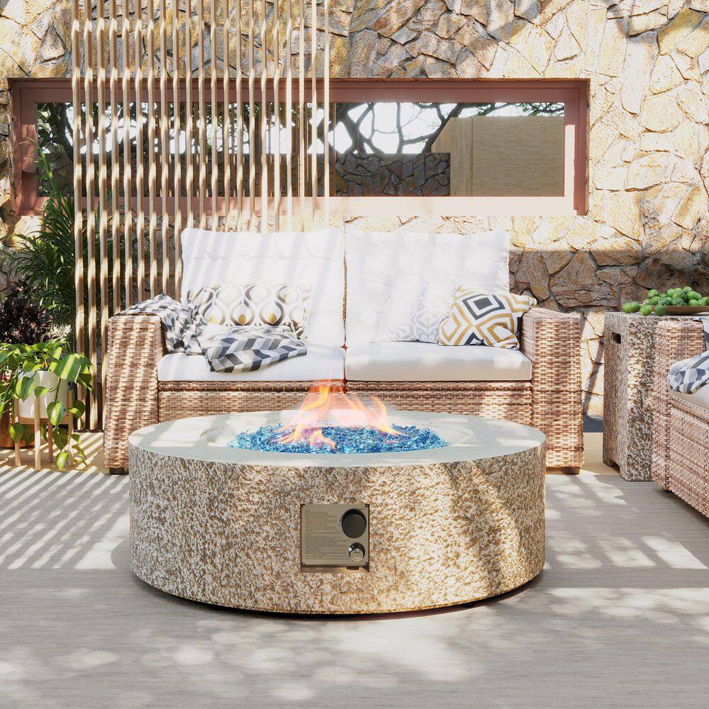 42 in. 50000BTU Outdoor Beige Round Magnesium Oxide Fire Pit Table with Propane Tank Cover price history on PriceWatchPro