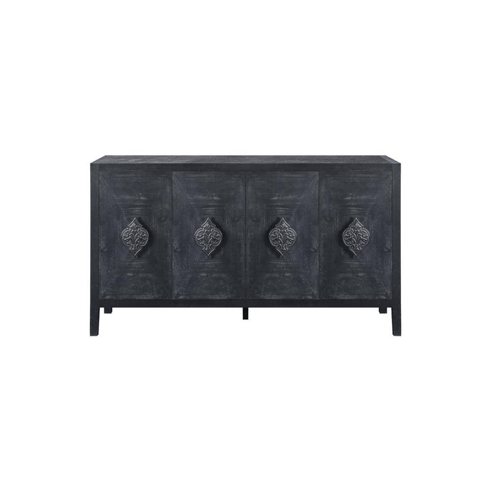 59.80 in. W x 15.60 in. D x 32.30 in. H Antique Black 4-Door Linen Cabinet 