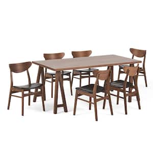 Anise 7-Piece Rectangle Wood Top Dark Brown and Walnut Standard Height Table Set