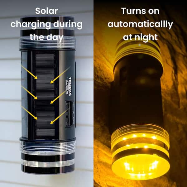 TECHKO 122 Lumens Solar Outdoor Black Cylinder Wall Sconce