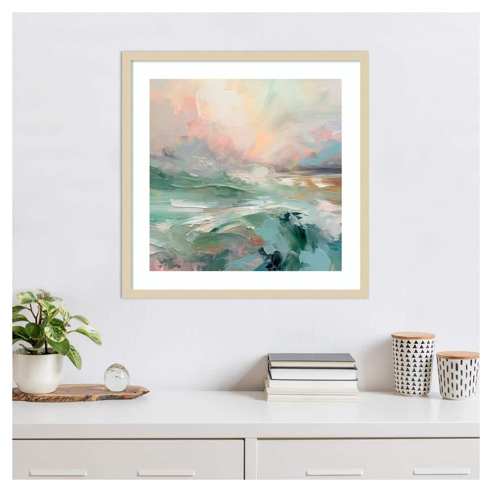 Pink Morning V Svelte Natural Framed Abstract Coastal Print
