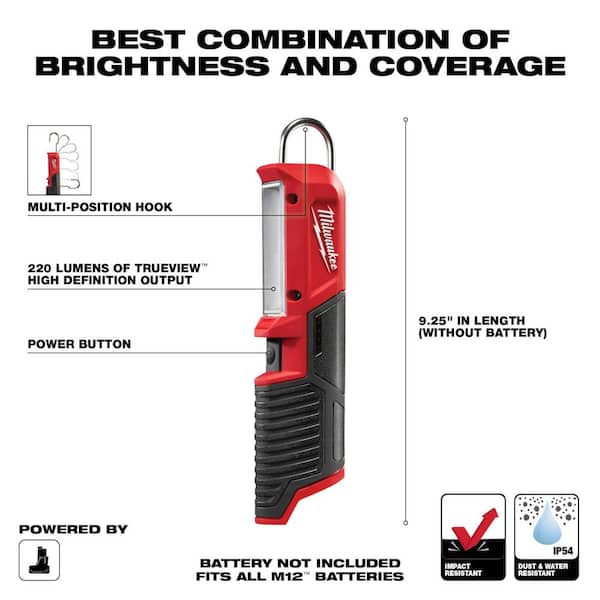 Milwaukee M12 12-Volt Lithium-Ion Cordless 220 Lumens LED Stick Light with (1) 2.0 Ah Battery and Charger Milwaukee M12 12-Volt Lithium-Ion Cordless 220 Lumens LED Stick Light with (1) 2.0 Ah Battery and Charger
