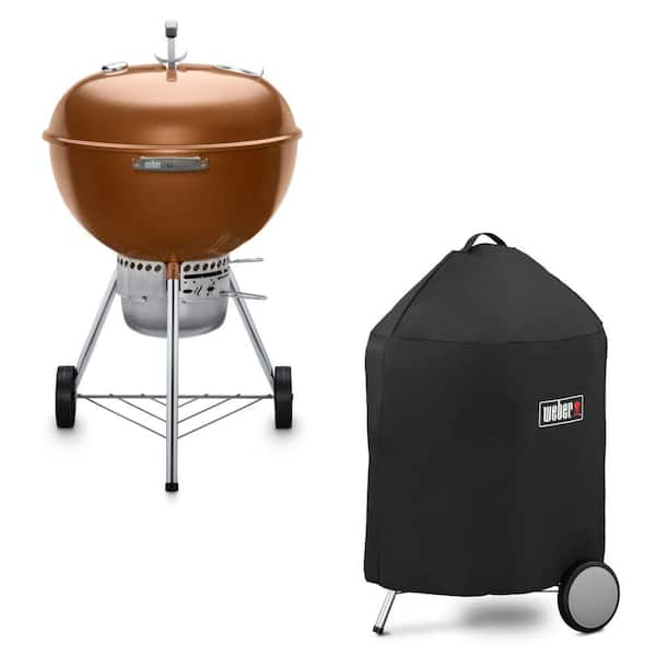 Original Kettle Premium 22 in. Charcoal Grill in Copper with Built-in Thermometer with Premium Grill Cover