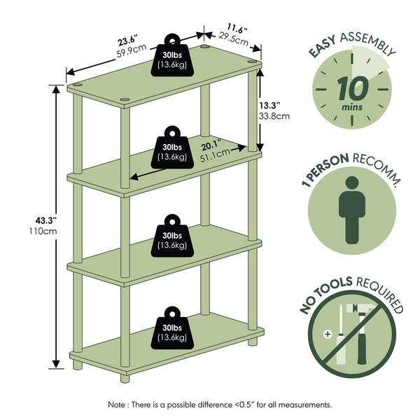 Furinno TURN-N-TUBE 43.25 in. Tall Light Oak/White Wood 4-Shelf