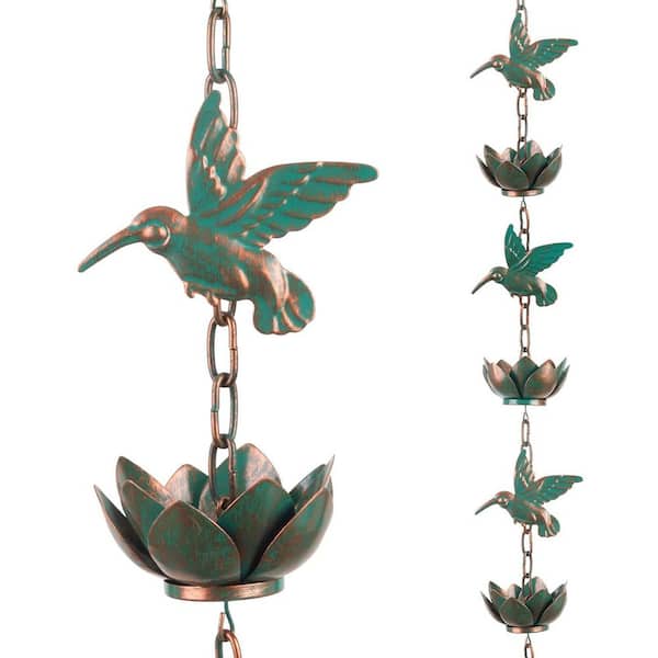 8. 8ft Metal Rain Chain Hummingbird Rain Chain with 12 Copper Lotus Rain Chain Cups