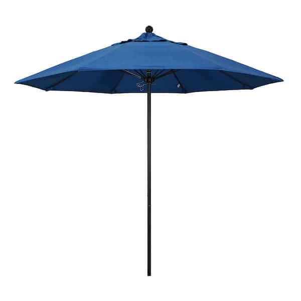 California Umbrella 9 ft. Black Aluminum Commercial Market Patio Umbrella with Fiberglass Ribs and Push Lift in Regatta Sunbrella
