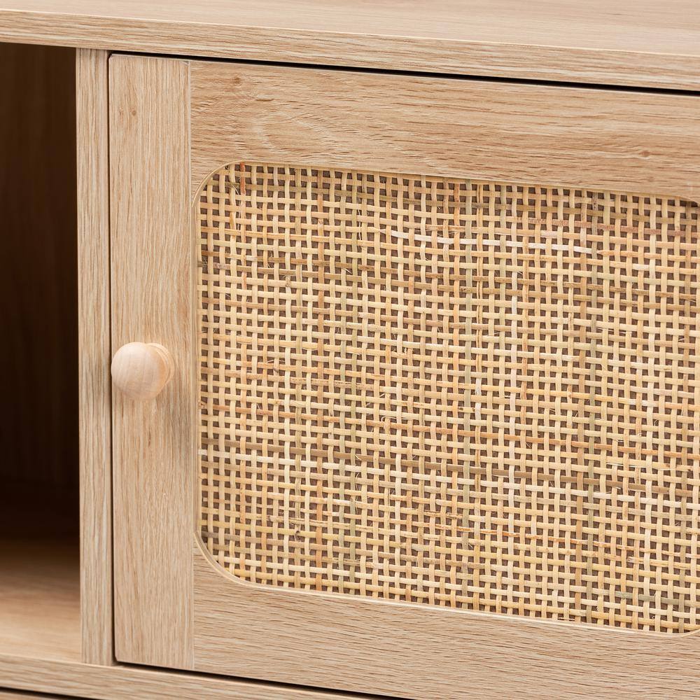 Elsbeth Light Brown Wood and Rattan 3-Door Sideboard