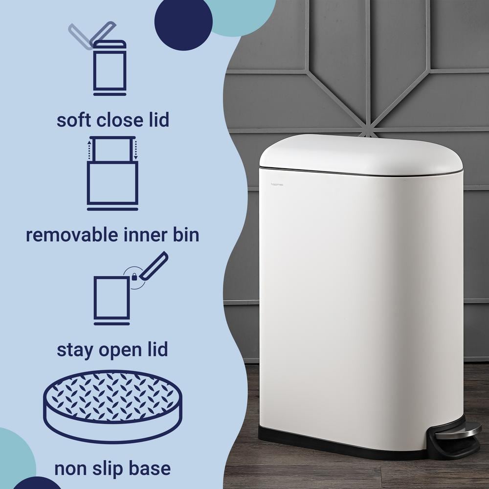 White Stainless Steel Fingerprint Resistant Step Trash Can