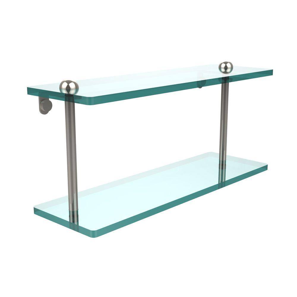 Allied Brass 16 in. L x 8 in. H x 5 in. W 2-Tier Clear Glass Bathroom Shelf in Polished Nickel