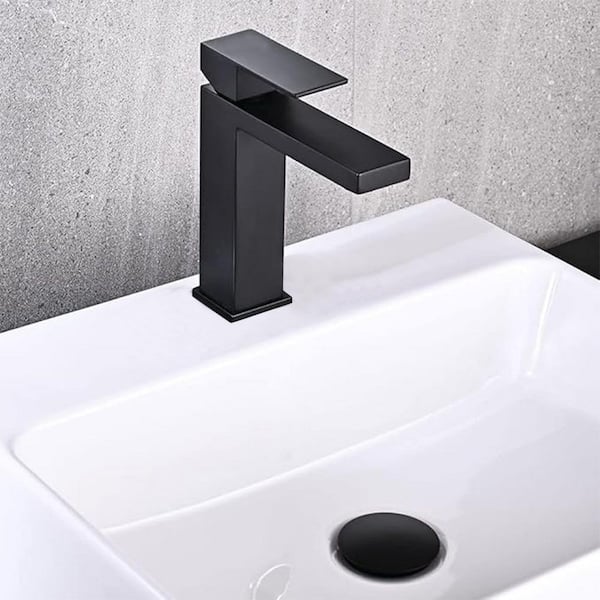 Basin Faucet Single Handle Bathroom Sink Faucet with 15-Degree Spout Soft Water Flow in Stainless Steel Matte Black