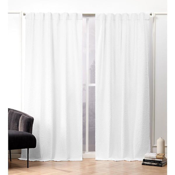 Textured Matelasse White Abstract Light Filtering Hidden Tab / Rod Pocket Curtain, 50 in. W x 108 in. L (Set of 2)