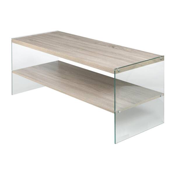 OneSpace Escher Skye Coffee Table, Clear Glass and Wood, Light Oak