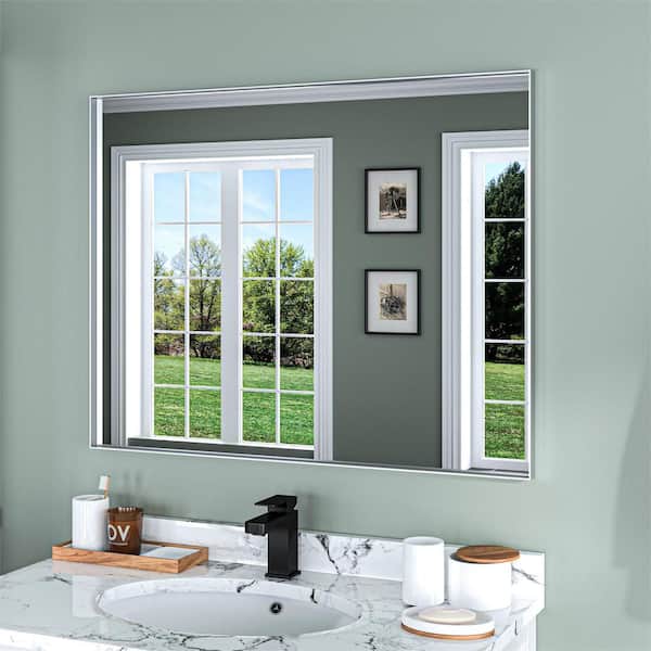 ORGANNICE 28 in. W x 36 in. H Silver Aluminum Rectangle Framed Tempered Glass Wall-Mounted Bathroom Mirror