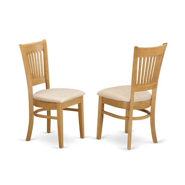 East West Furniture Oak Linen Fabric Upholstered Wood Chairs With Cushion, (Set of 2)
