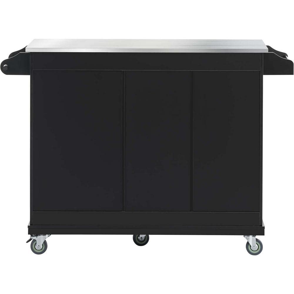 Black Kitchen Island on Wheels with 2Drawers and Goblet Holder