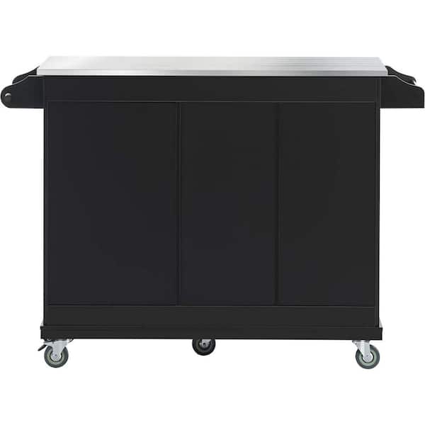 Unbranded Black Kitchen Island on Wheels with 2-Drawers and Goblet Holder