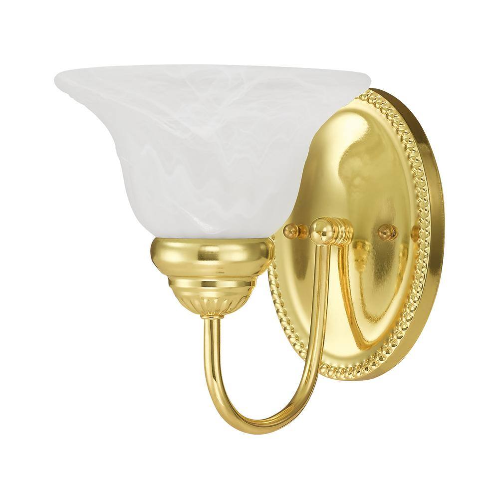 Edgemont Polished Brass 1-Light Outdoor Wall Sconce with White Alabaster Glass