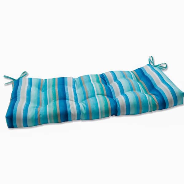 Pillow Perfect Striped Rectangular Outdoor Bench Cushion in Blue