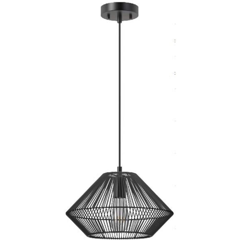 Kora 1-Light Matte Black Shaded Pendant Light with Black Twine Shade